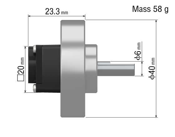 Round Shaft Type Mass: 58 g  Frame Size: ϕ40 mm dimensions